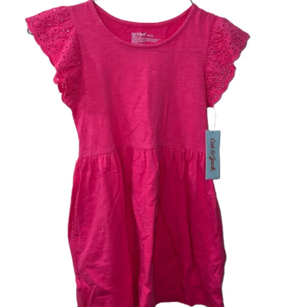 NWT Cat & Jack Girls Eyelet Sleeve Cotton Dress